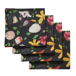 Black Flat Flower Napkins (4)