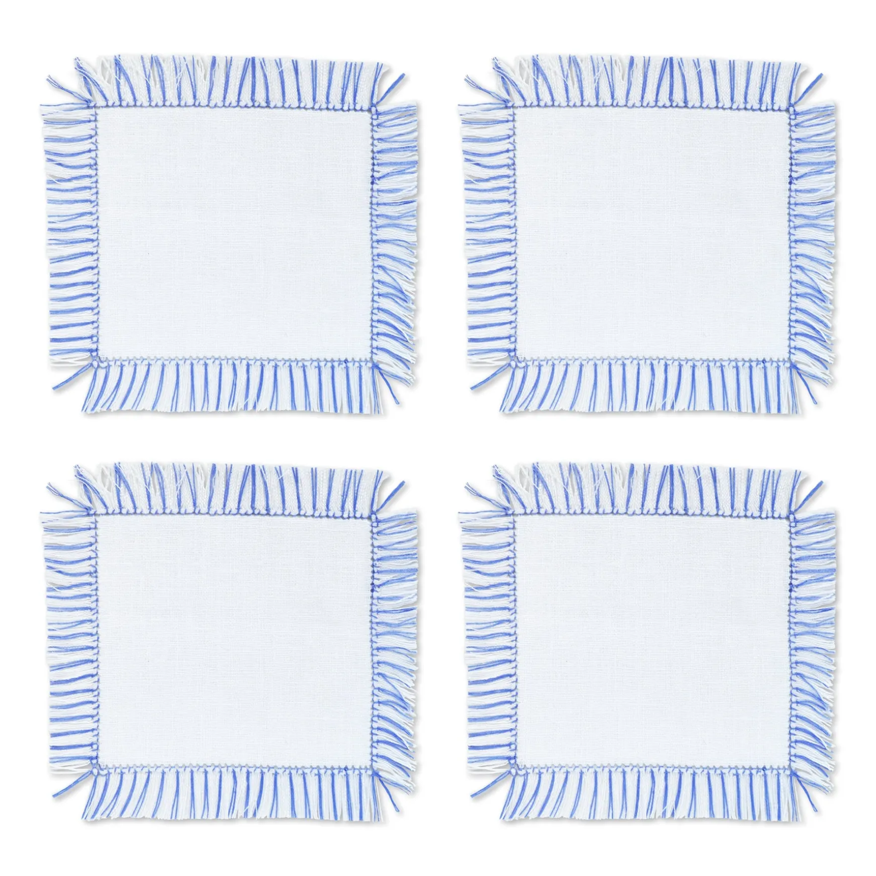 Blue & White Fringe Cocktail Napkins (4)