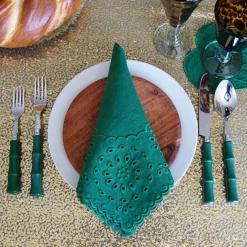 Green Eyelet Dinner Napkins (4)